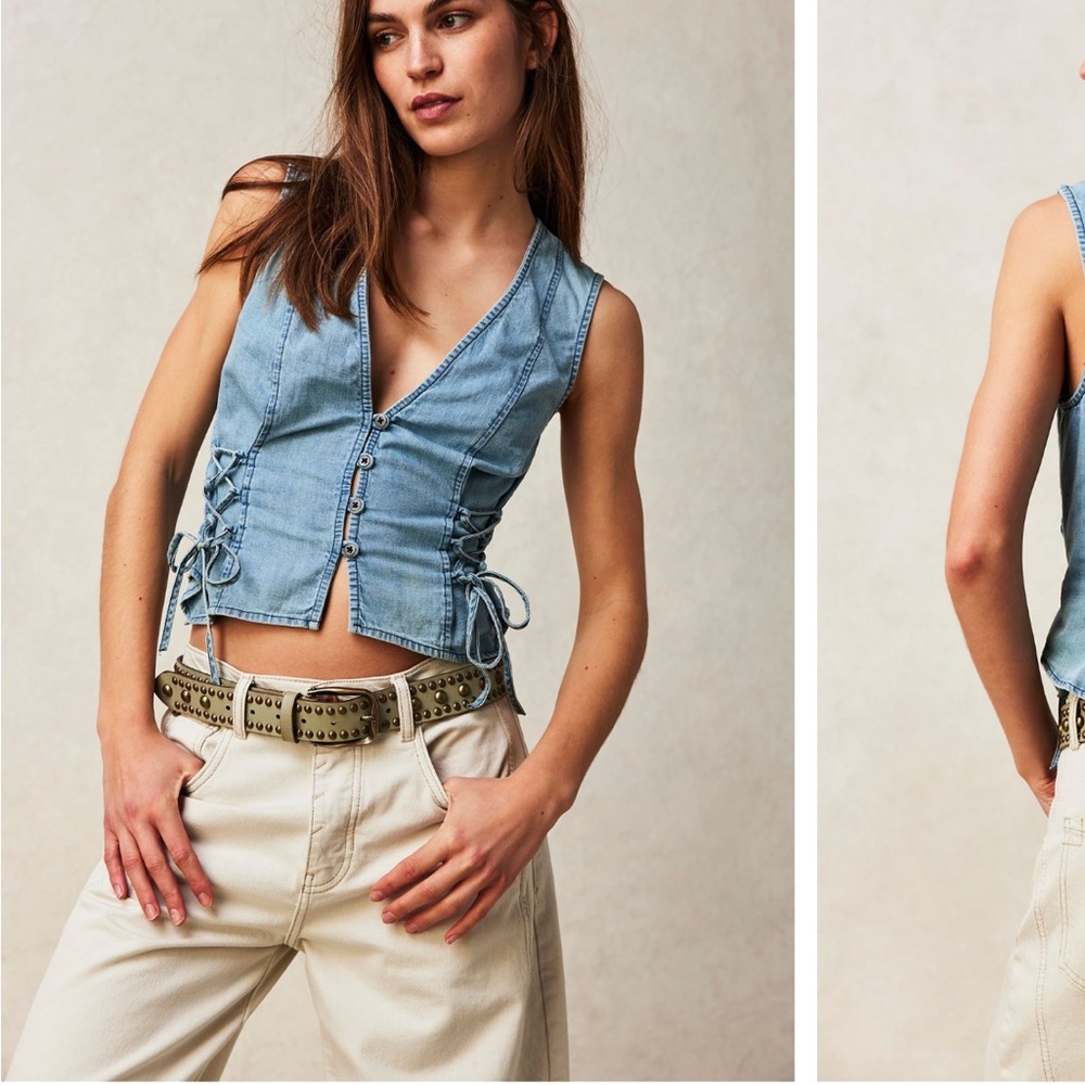 La la lace up vest. Denim vest from free people